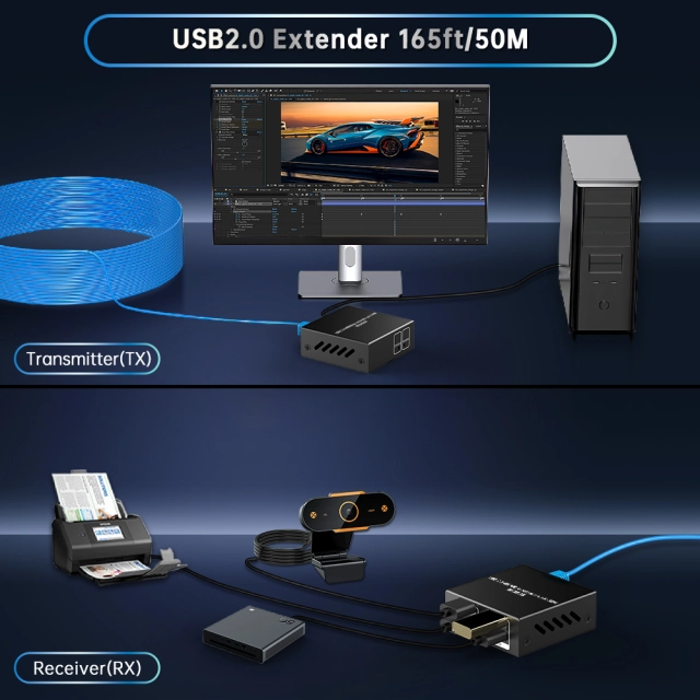CXUE-50M-4P USB 2.0 Extender – 50m (165ft) over Cat5e/Cat6 - Image 4