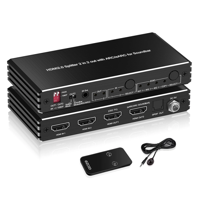 CXSP-22H2-EARCO 2×2 HDMI 2.0 Switch & Splitter with eARC Audio – 4K@60Hz
